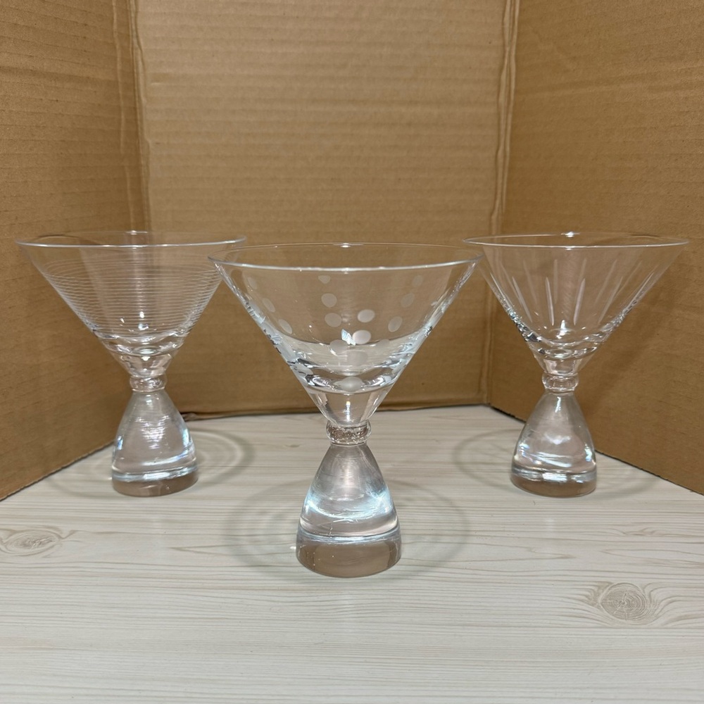 Crystal "Martini" Glasses heavy Vintage Rare Hand Blown and etched
